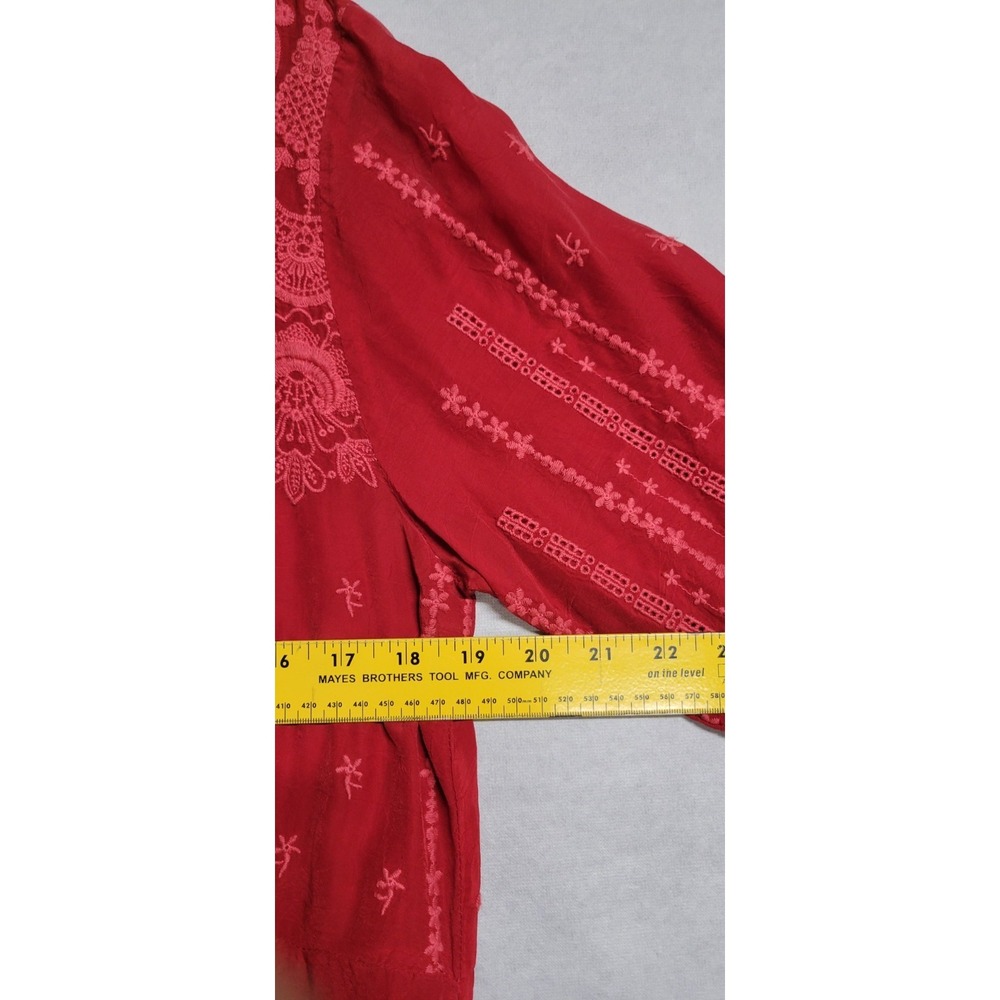 Red With Red Stitching And Crochet Trim Vented Front Ls Johnny Was Top Size S - Picture 5 of 7